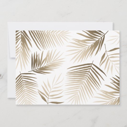 Goudmoderne, minimale botanische tropische bruilof save the date (Achterkant)