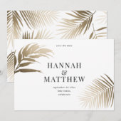 Goudmoderne, minimale botanische tropische bruilof save the date (Voorkant / Achterkant)