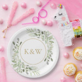 Goudmonogram Eucalyptus Greenery Papieren Bordje (Feest)