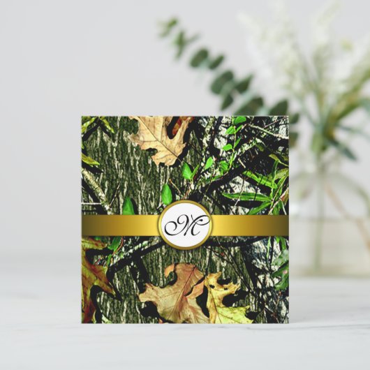 Goudmonogram jachtcampagne voor bruiloft kaart (Staand voorkant)