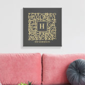 Goudmonogram op maat van familienaam canvas afdruk (Insitu (Woonkamer))