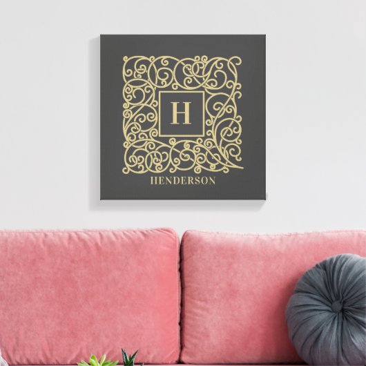 Goudmonogram op maat van familienaam canvas afdruk (Insitu (Woonkamer))