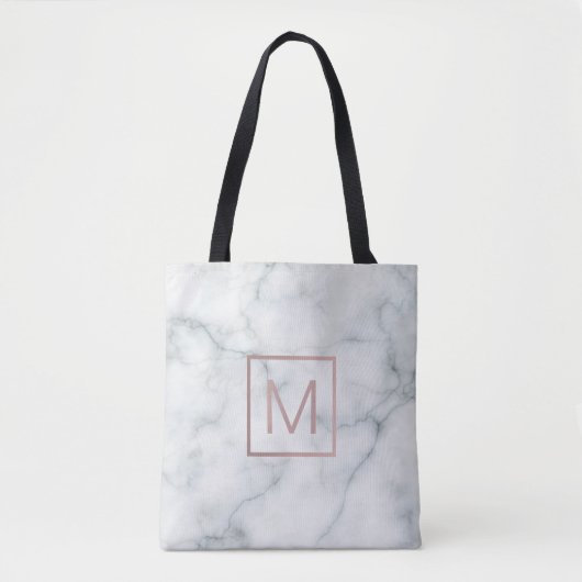 goudmonogram van elegant roos op witte marmer tote bag (Voorkant)