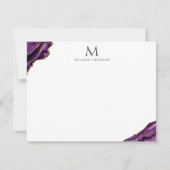 goudmonogram voor elegant paars en roos notitiekaartje (Voorkant)