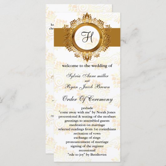 goudmonogram Weddenschap Programmakaart (Voorkant / Achterkant)