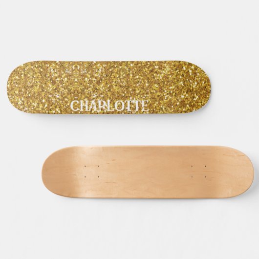 Goudmousserend glitterpatroon persoonlijk skateboard (Horizontaal)