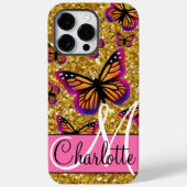 Goudmousserende glitter, oranje roze vlinder Case-Mate iPhone case (Achterkant)