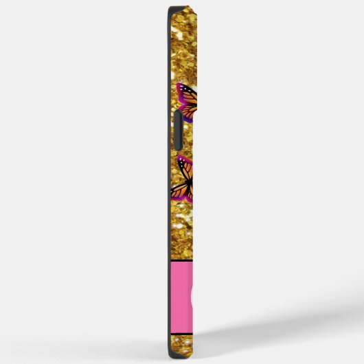 Goudmousserende glitter, oranje roze vlinder Case-Mate iPhone case (Achterkant / Rechts)