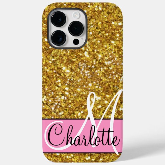 Goudmousserende glitter, oranje roze vlinder Case-Mate iPhone case (Achterkant)
