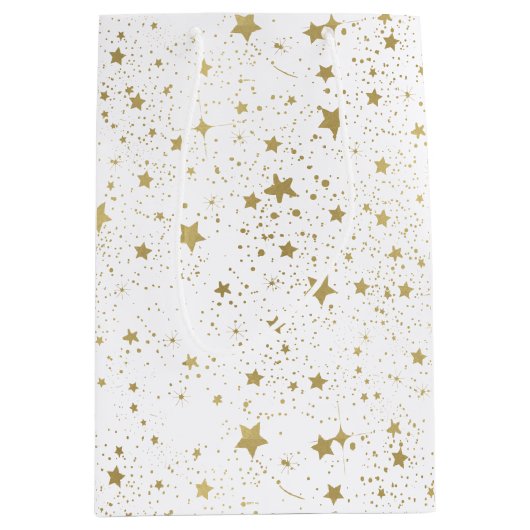 Goudmousserende sterren medium cadeauzakje (Voorkant)