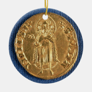 Goudmunt, met sint-janskruid uit de 16e eeuw keramisch ornament