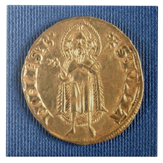 Goudmunt, met sint-janskruid uit de 16e eeuw tegeltje (Voorkant)