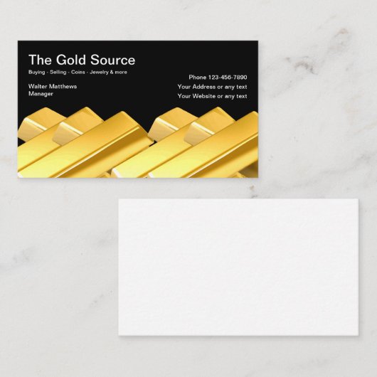 Goudmunten en grondstoffenhandel visitekaartje (Voorkant / Achterkant)
