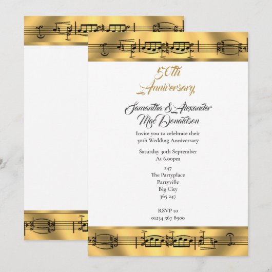 Goudmuziek 50ste trouwdag kaart (Voorkant / Achterkant)