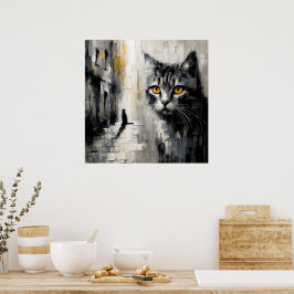 Goudogige kat kunstposter poster