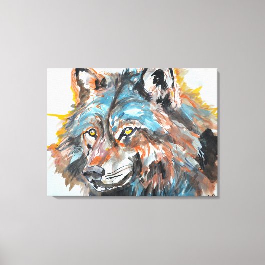 Goudogige Wolf Portret Canvas Afdruk (Voorkant)