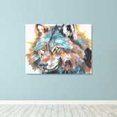 Goudogige Wolf Portret Canvas Afdruk (Insitu (Houten vloer))