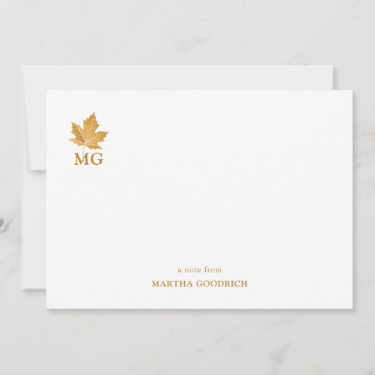 Goudoker esdoornblad gepersonaliseerd monogram notitiekaartje (Voorkant)