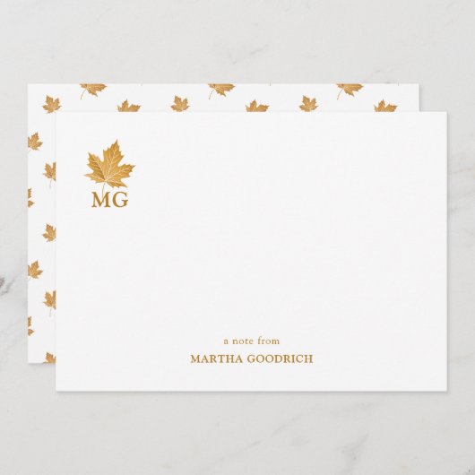 Goudoker esdoornblad gepersonaliseerd monogram notitiekaartje (Voorkant / Achterkant)