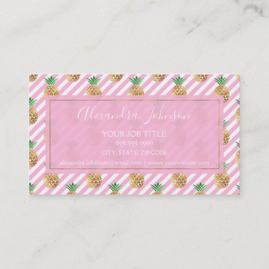 Goudolie anananas en roze en witte strepen visitekaartje (Achterkant)