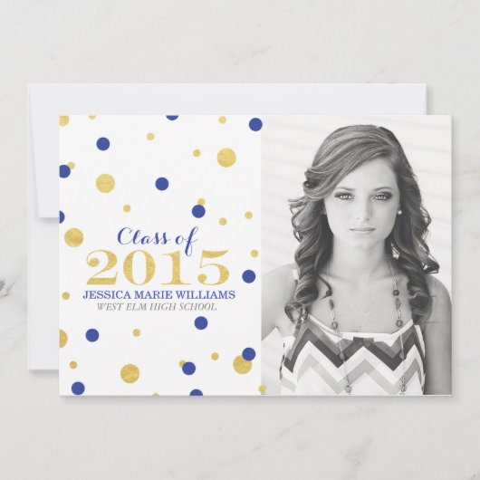 Goudolie Confetti Graduation Invitations | marine Kaart (Voorkant)