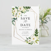 Goudolie Geometric White Floral Lijst Spring Save The Date (Staand voorkant)