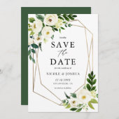 Goudolie Geometric White Floral Lijst Spring Save The Date (Voorkant / Achterkant)