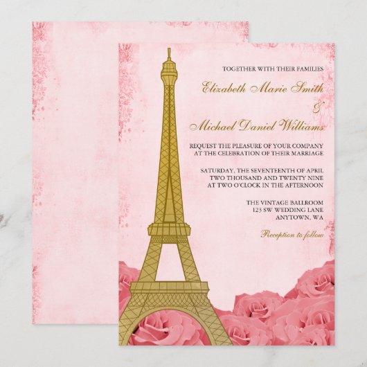  goudoliefabriek roze rozen bruiloft kaart (Voorkant / Achterkant)