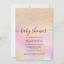 Goudombre glitter holographic girl baby shower kaart