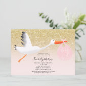 Goudooievaar afbeelding babymeisje douche kaart (Staand voorkant)