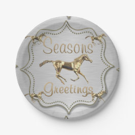 Goudpaarden op zilveren zageregels papieren bordje