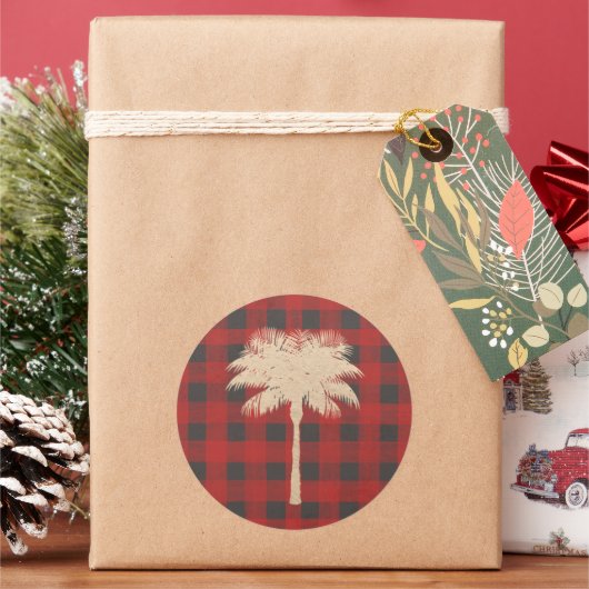 Goudpalm rode buffelplaat ronde sticker (Feestdagen)