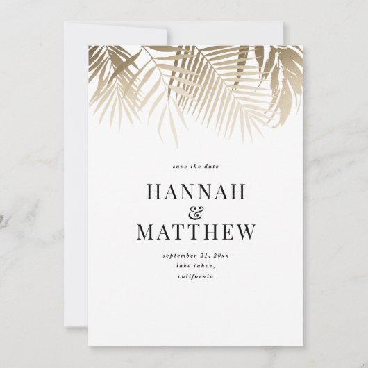 Goudpalmblad met uitzondering van de datum van het save the date (Voorkant)