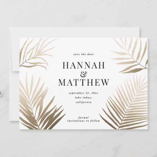 Goudpalmblad met uitzondering van de datum van het save the date (Voorkant)