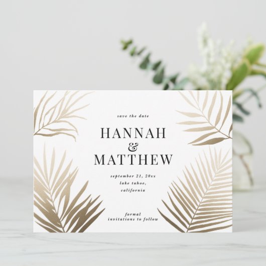 Goudpalmblad met uitzondering van de datum van het save the date (Staand voorkant)
