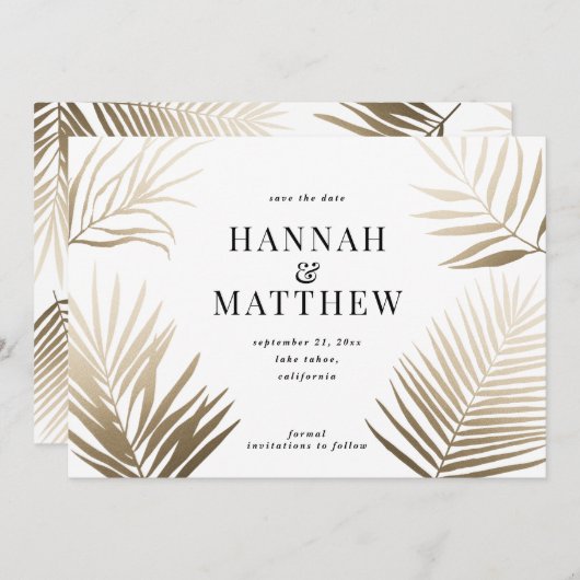 Goudpalmblad met uitzondering van de datum van het save the date (Voorkant / Achterkant)