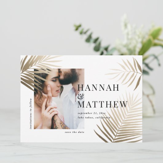 Goudpalmblad met uitzondering van de datum waarop save the date (Staand voorkant)
