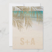 Goudpalmblad op strandstrandfoto's voor bruiloft kaart (Achterkant)
