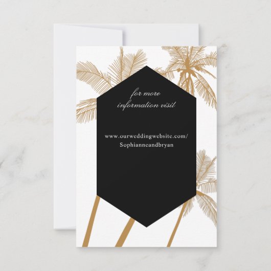 Goudpalmbomen verfijnde trouwrsvp kaart (Achterkant)