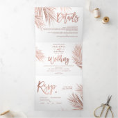 Goudpalmboom met goudmakreel van het moderne roos drieluik uitnodiging (Binnen)