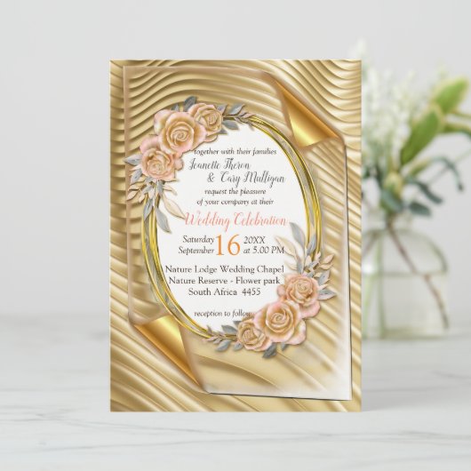 Goudpapier met legante Rozen Kaart (Staand voorkant)