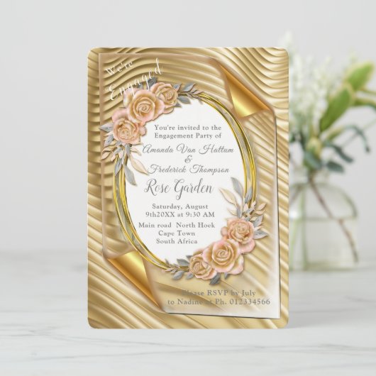 Goudpapier met legante Rozen Kaart (Staand voorkant)