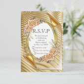 Goudpapier met legante Rozen RSVP Kaartje (Staand voorkant)