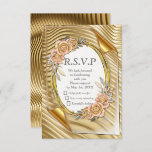 Goudpapier met legante Rozen RSVP Kaartje