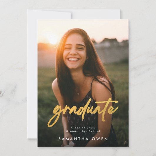 goudpenseel High School Afstuderen Foto Aankondiging (Voorkant)