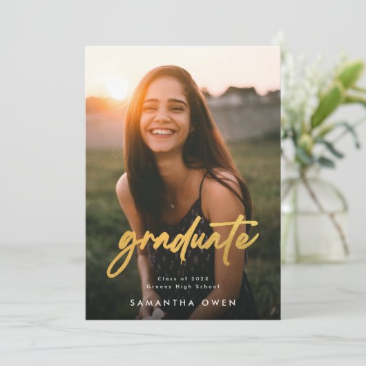 goudpenseel High School Afstuderen Foto Aankondiging (Staand voorkant)