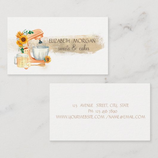 goudpenseel, mixer, zonnebloemen, bakkerij visitekaartje (Voorkant / Achterkant)