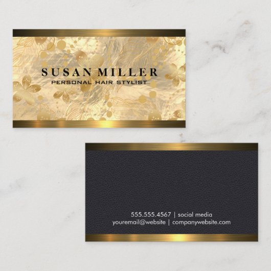 Goudpenseelkleurige goudblaasjes | Metaal Visitekaartje (Voorkant / Achterkant)