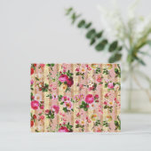  goudplatte roze rozen Damask Briefkaart (Staand voorkant)