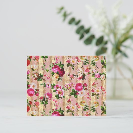  goudplatte roze rozen Damask Briefkaart (Staand voorkant)